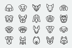 Dog Breeds 20 Thin Line Icons Set