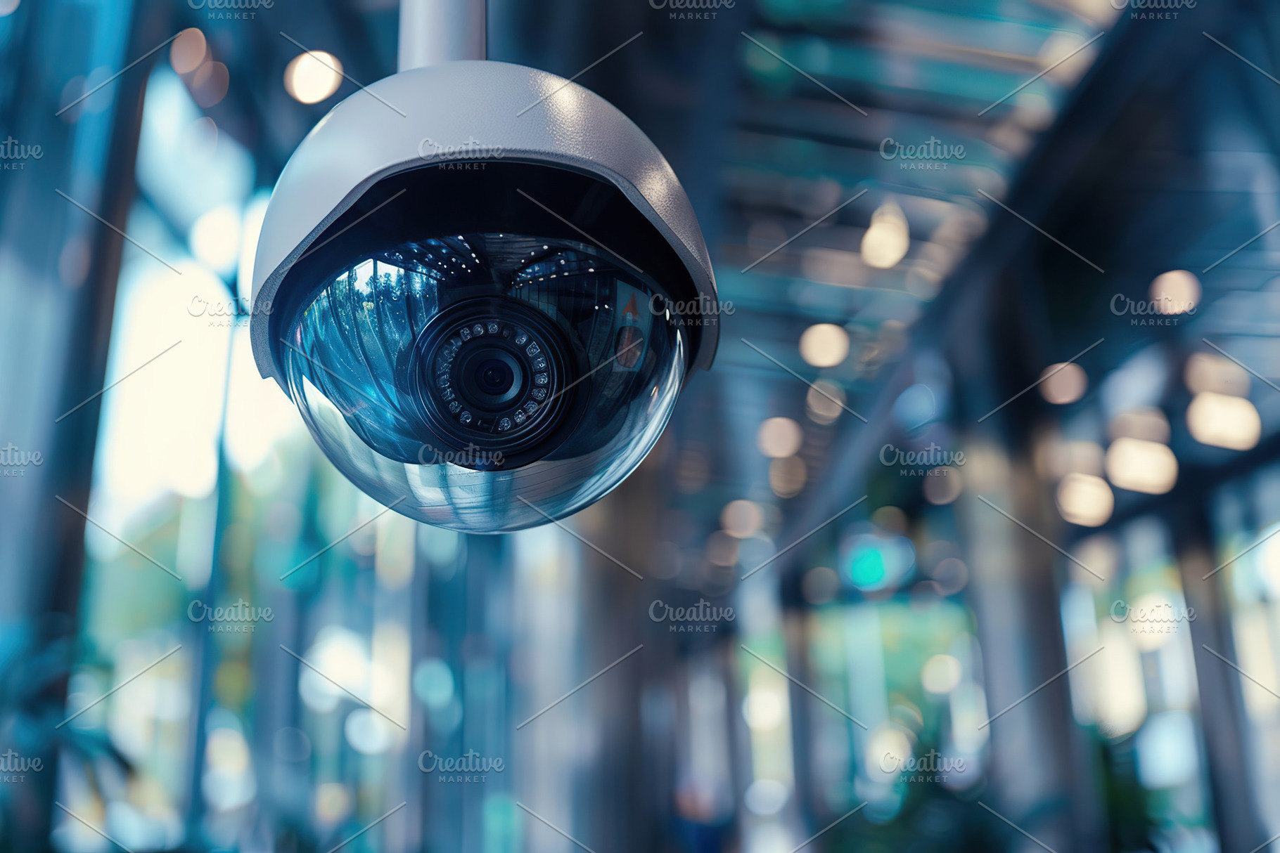Modern public CCTV camera on wall on blurred building background, a Technology Photo by AlyaAnd