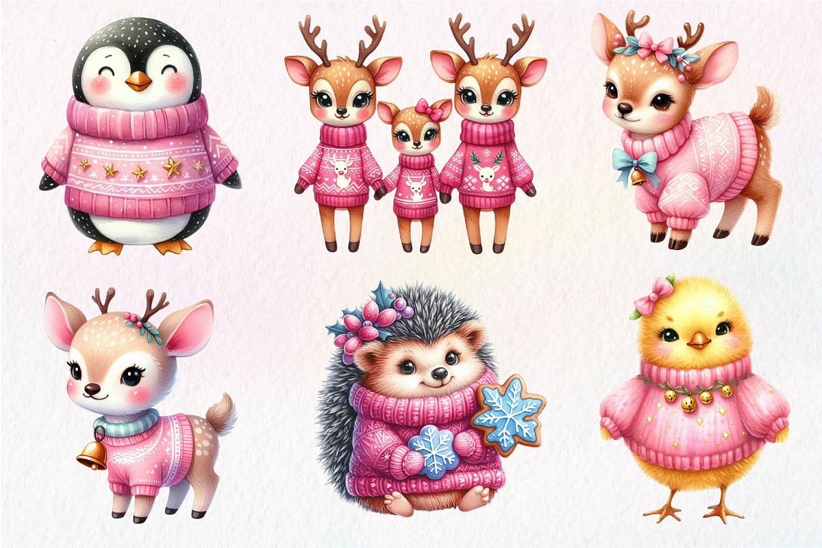 Pink Animals Christmas Clipart, an Illustration by Dream Creation (Photo 4 of 7)