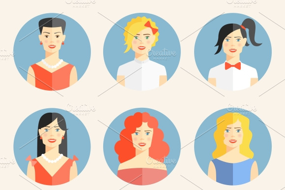 Fashionable Women Flat Icons