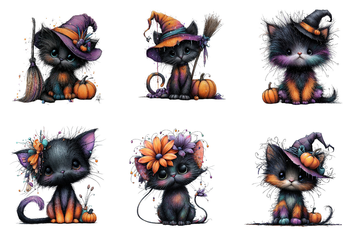 Whimsical black cat Clipart, an Illustration by CreationArt (Photo 5 of 5)