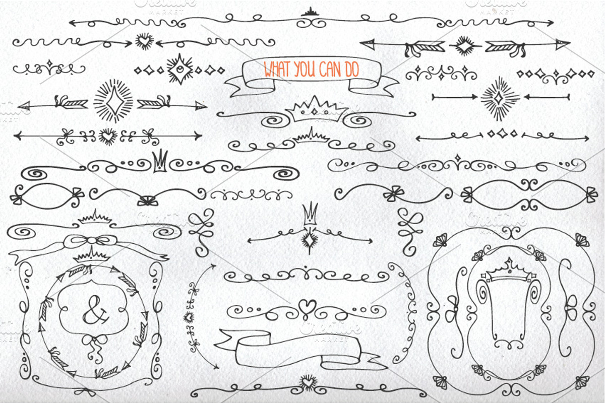 Doodle border,arrows,decor elements preview 3