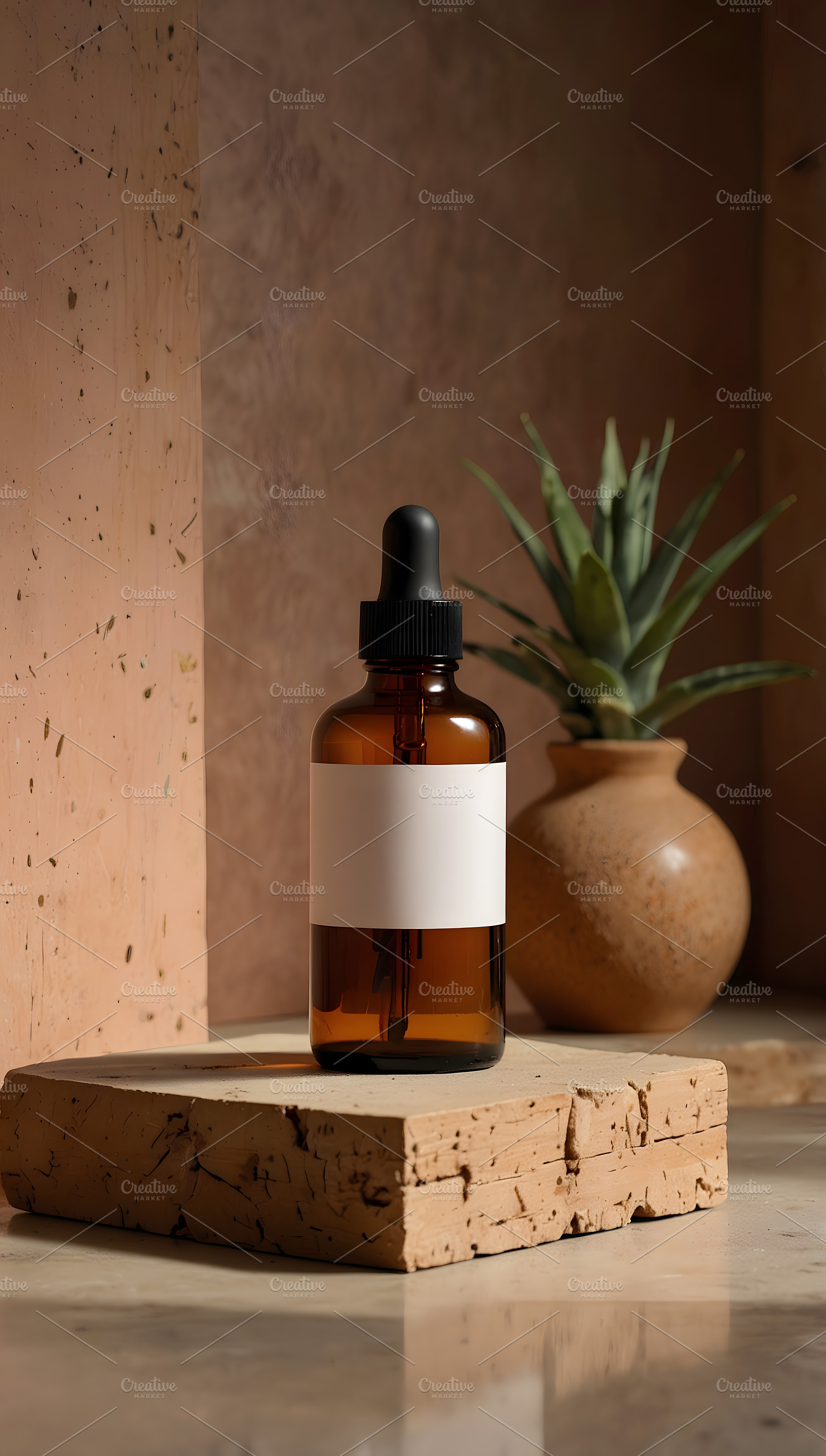 Amber Glass Bottle Mockup with Blank, a Beauty & Fashion Photo by Stock Shape