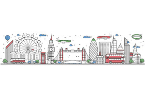 Travel In London City Line Flat Design Banner