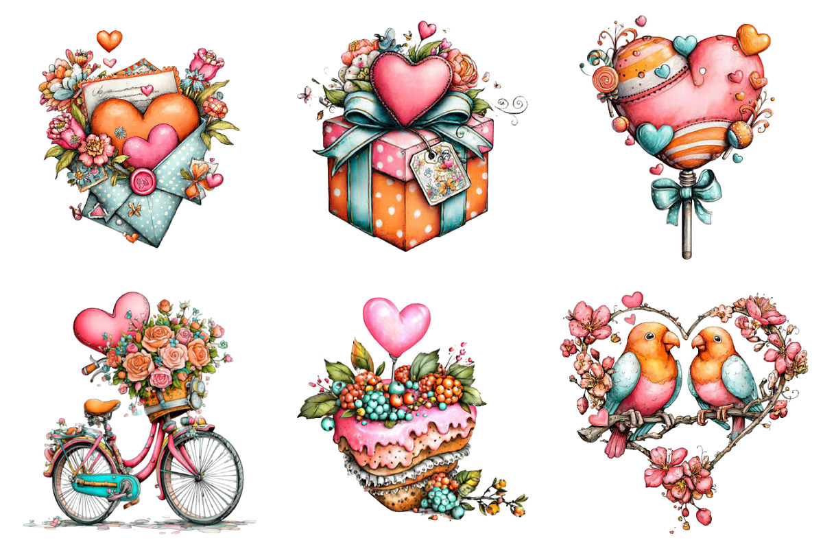 Watercolor Valentine Clipart, an Illustration by designcity5 (Photo 3 of 5)