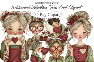 Whimsical Valentine Teen Girl Clipar, an Illustration by designcity5