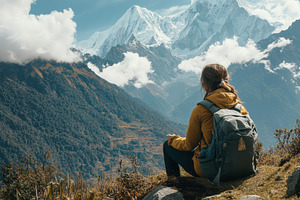 Young woman traveler enjoys breathta, a Photo by Iftikhar Alam