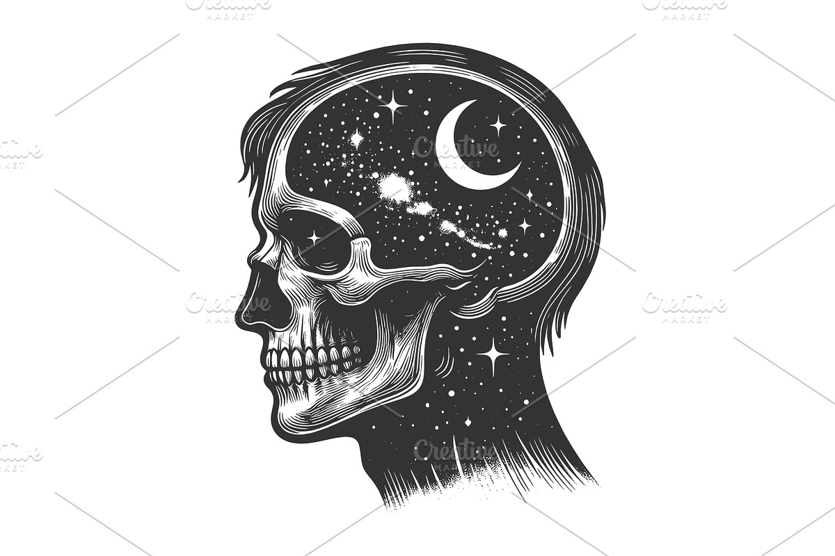 Human Skull with Galaxy Mind Cosmic, a Person Illustration by AlexArt