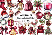 Elegant Burgundy Christmas Clipart, an Illustration by CraftArtStudio (Thumbnail 1 of 6)