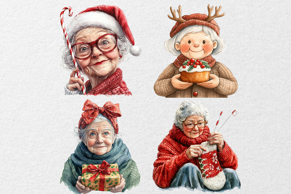 Funny Old Lady Christmas Sublimation, an Illustration by DreamCafeArt (Photo 4 of 5)