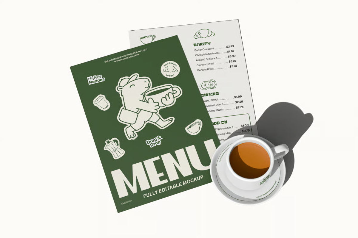 Menu and Coffee Cup Mockup, a Cups & Container Mockup by graphicsauce (Photo 1 of 3)