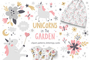 Unicorns in the garden kids clipart, a Decorative Illustration by Leysan Shayak (Thumbnail 1 of 14)