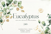 Eucalyptus watercolor leaves clipart, a Decorative Illustration by Yuliya Derbisheva (Thumbnail 1 of 15)
