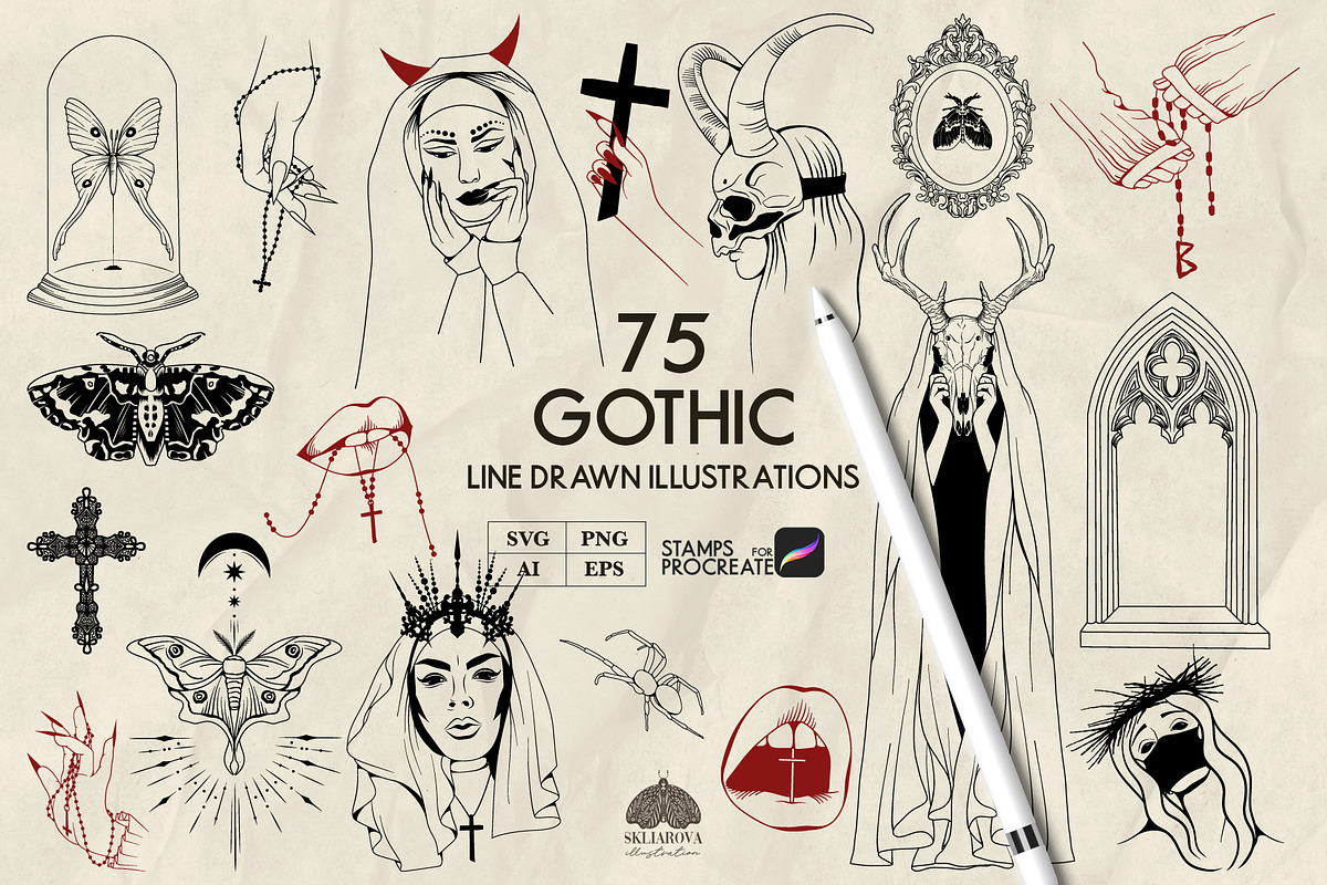 Gothic Line Art + Procreate, an Object Illustration by Skliarova (Photo 1 of 8)