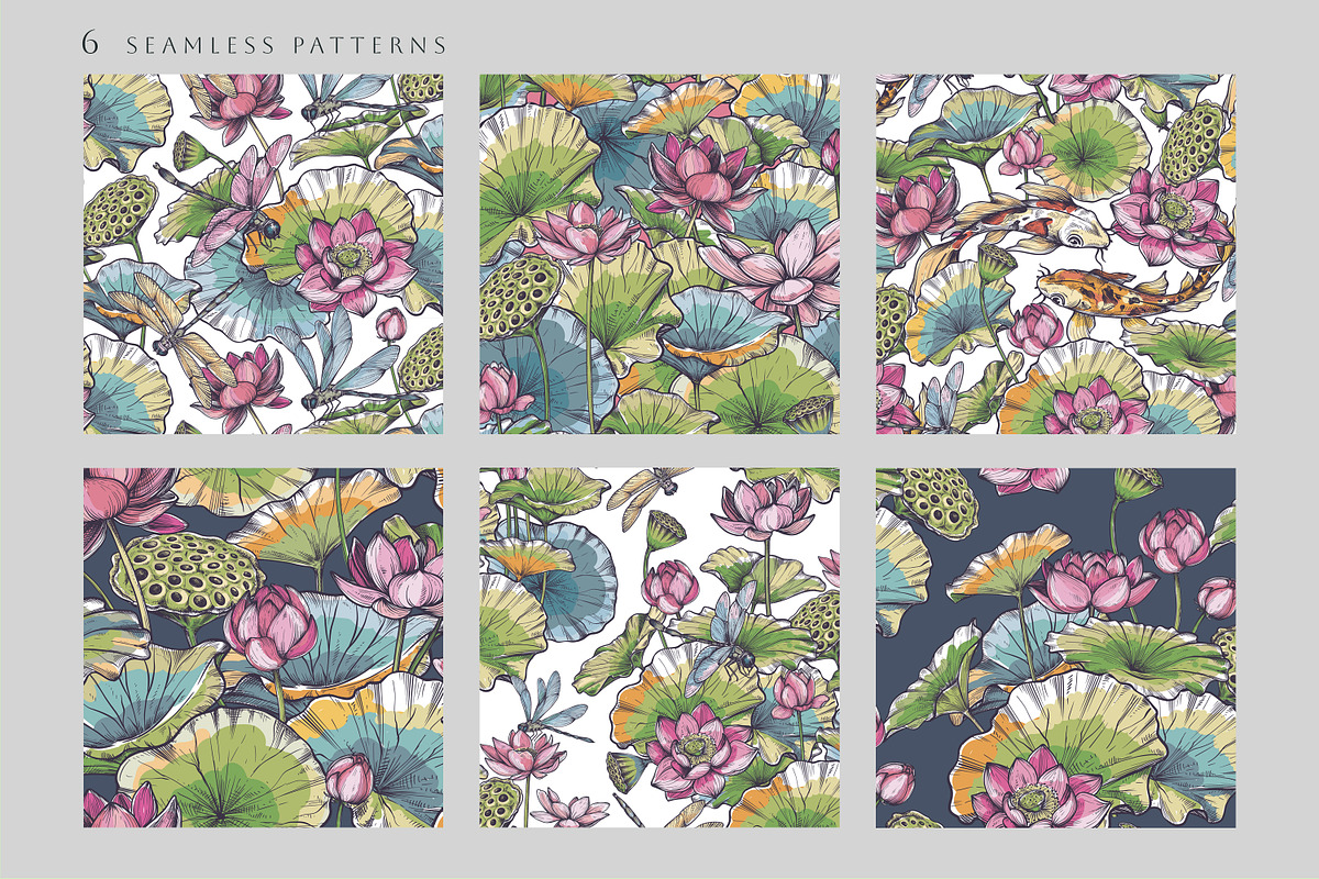 Lotus, Koi, Dragonflies. Vector Set, a Pattern Graphic by Molly art (Photo 6 of 14)