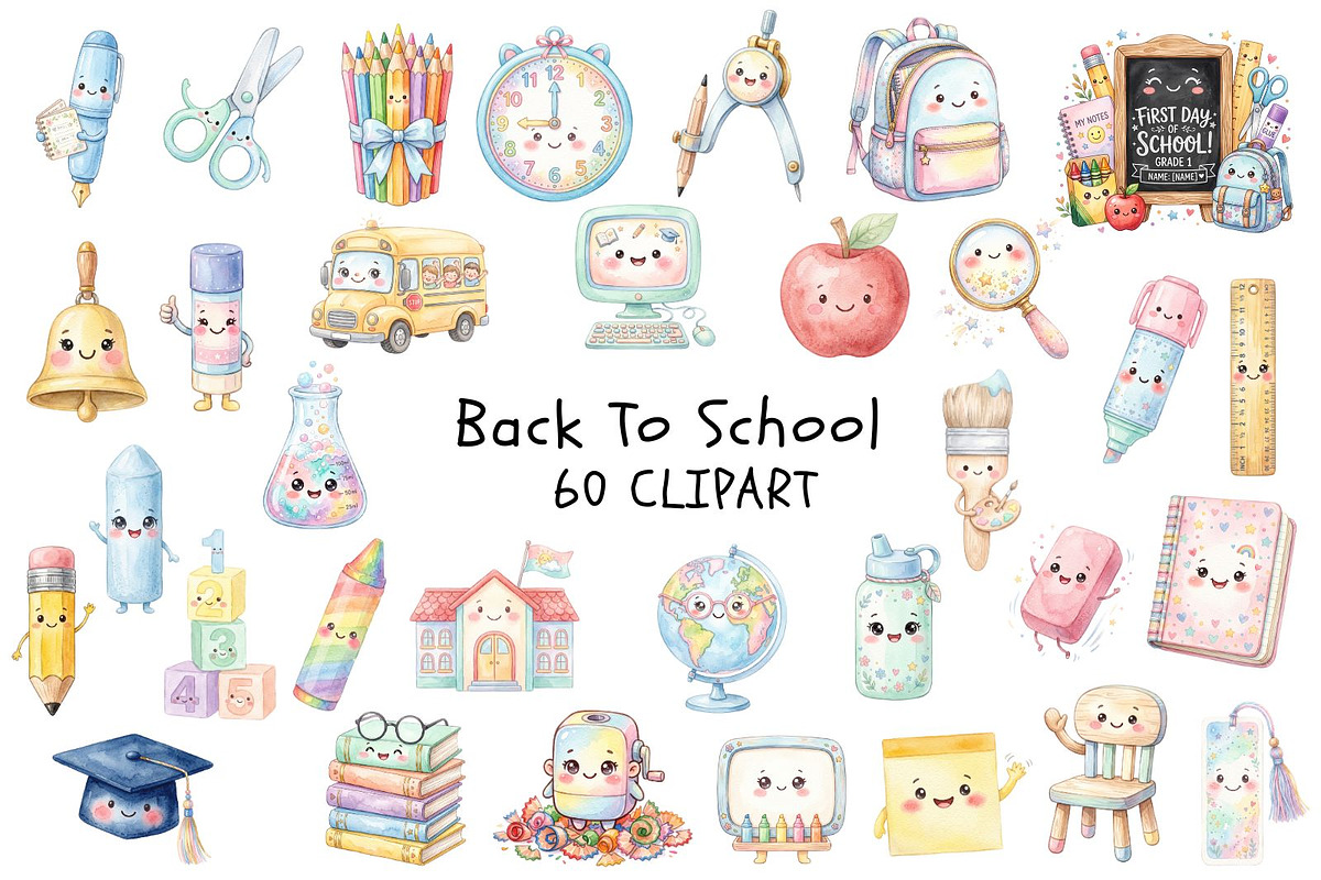 Cute Back to School Clipart Bundle, a Decorative Illustration by Arslan (Photo 1 of 5)