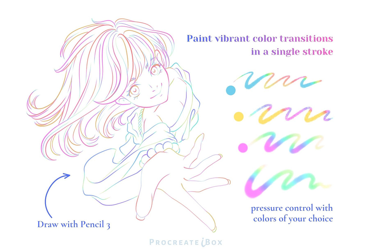 Procreate Gradient Rainbow Brush Set, a Brush Add-On by ProcreateiBox (Photo 3 of 7)