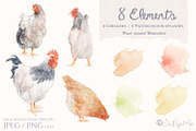 Watercolour Chickens, an Animal Illustration by Jen Digital Art (Thumbnail 2 of 2)