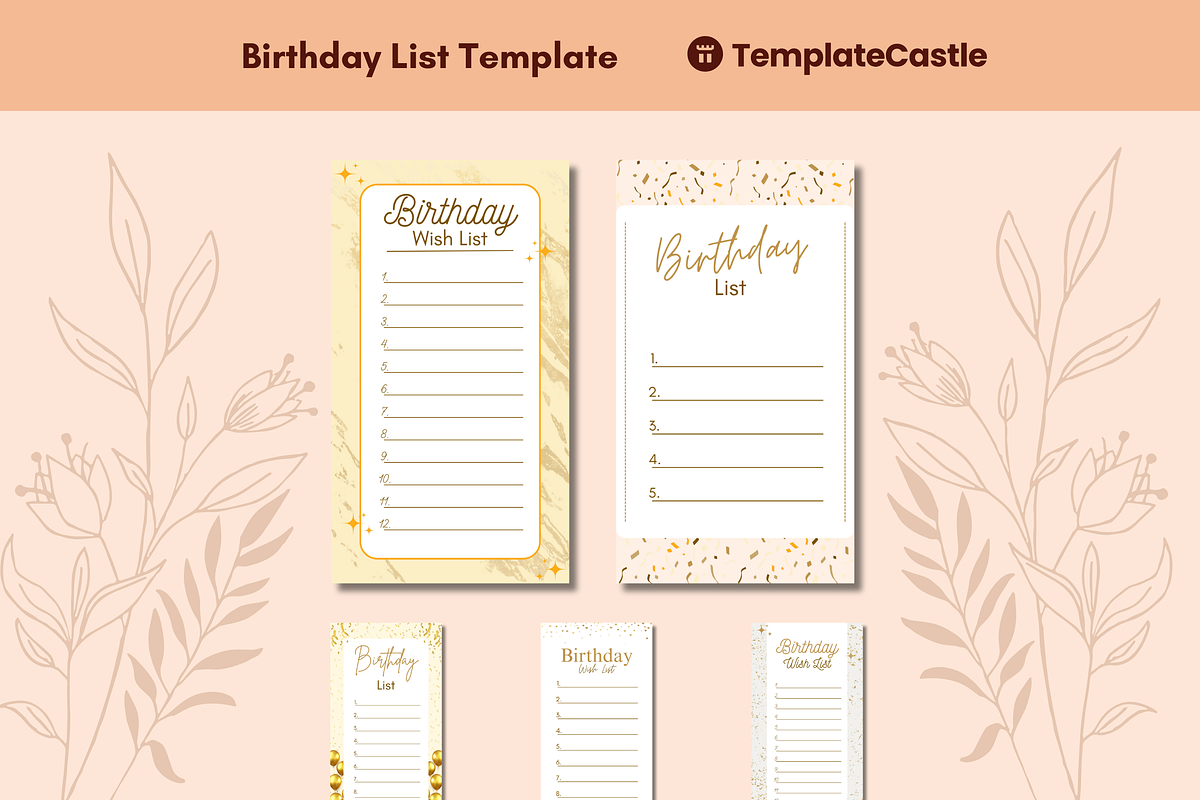 Happy Birthday List Templates Canva, a Templates & Theme by TemplateCastleStore (Photo 1 of 9)