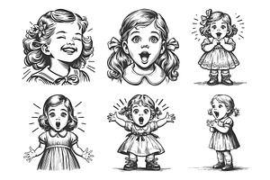 Surprised and Joyful Little Girl, a Person Illustration by AlexArt