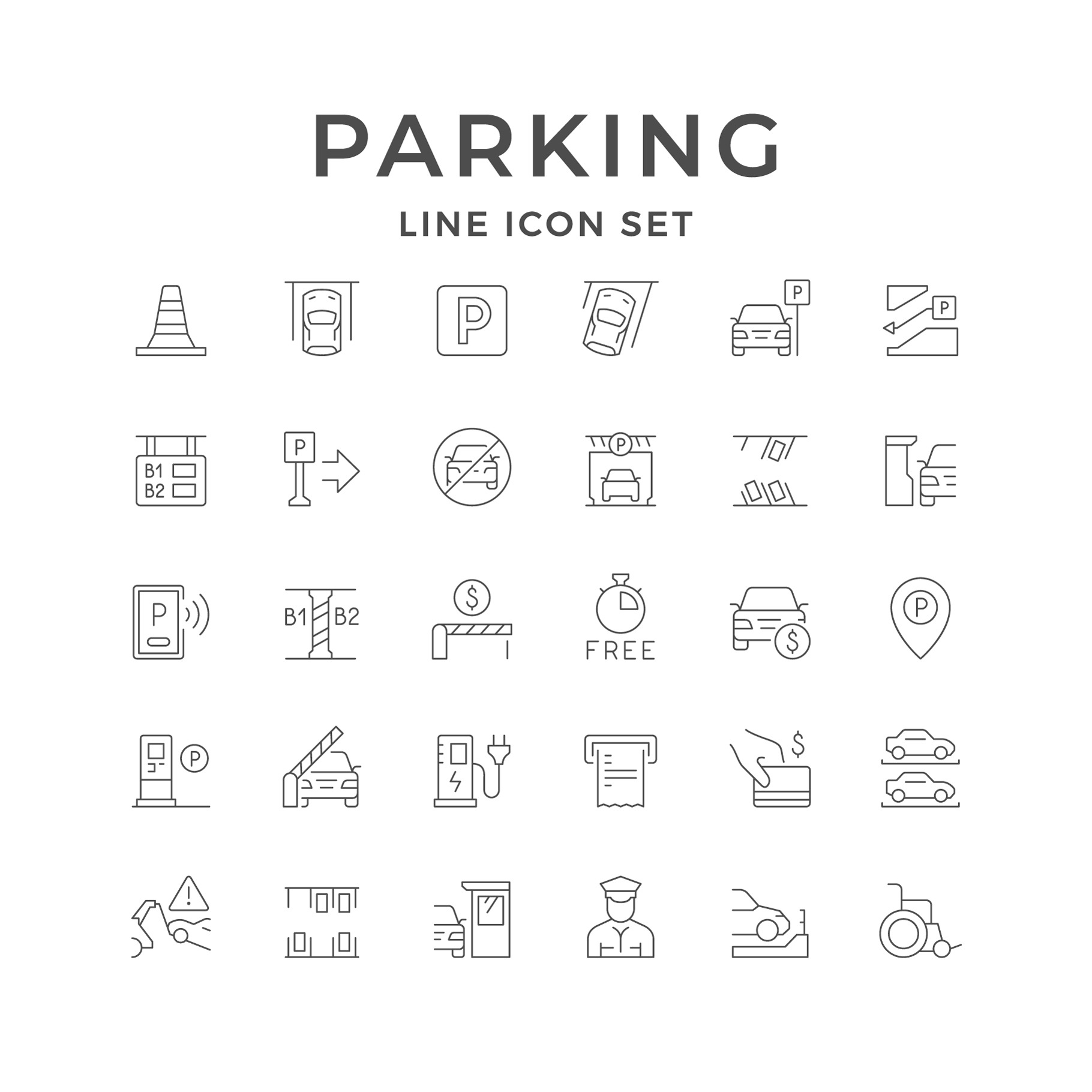 Set line icons of parking, an Outline Icon by motorama