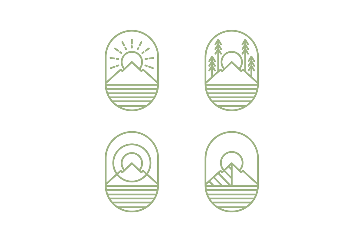 mountain outdoor icon set line logo, an Outline Icon by devastd