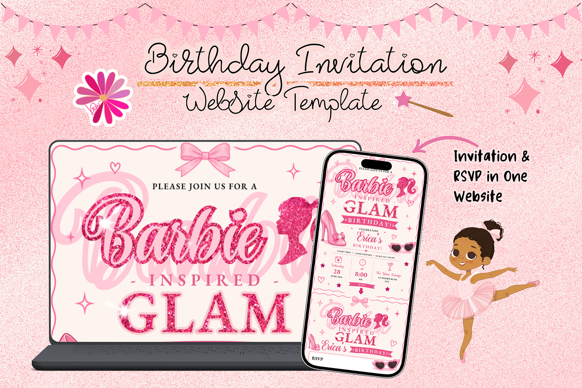 Glam Barbie Inspired Birthday RSVP, a Social Media Template by bellaROSEworkshop (Photo 3 of 5)