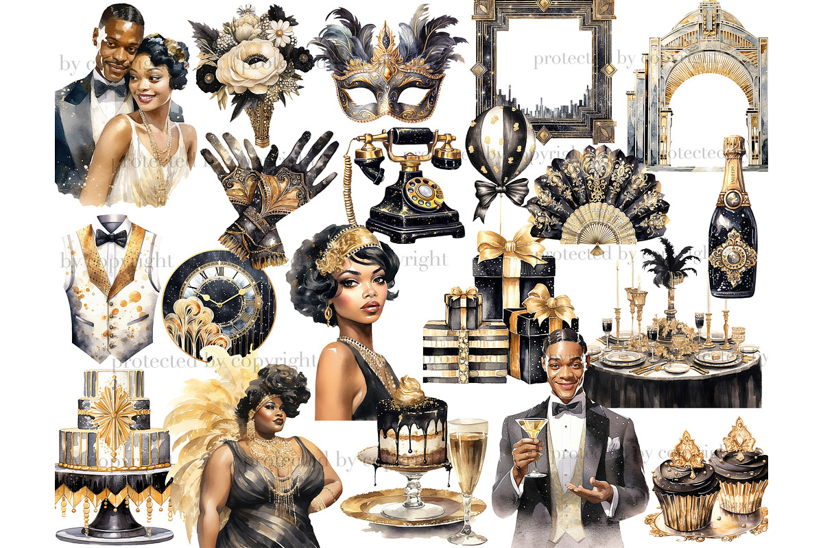 1920s Party Black Clipart, a Person Illustration by GlamArtZhanna (Photo 2 of 5)