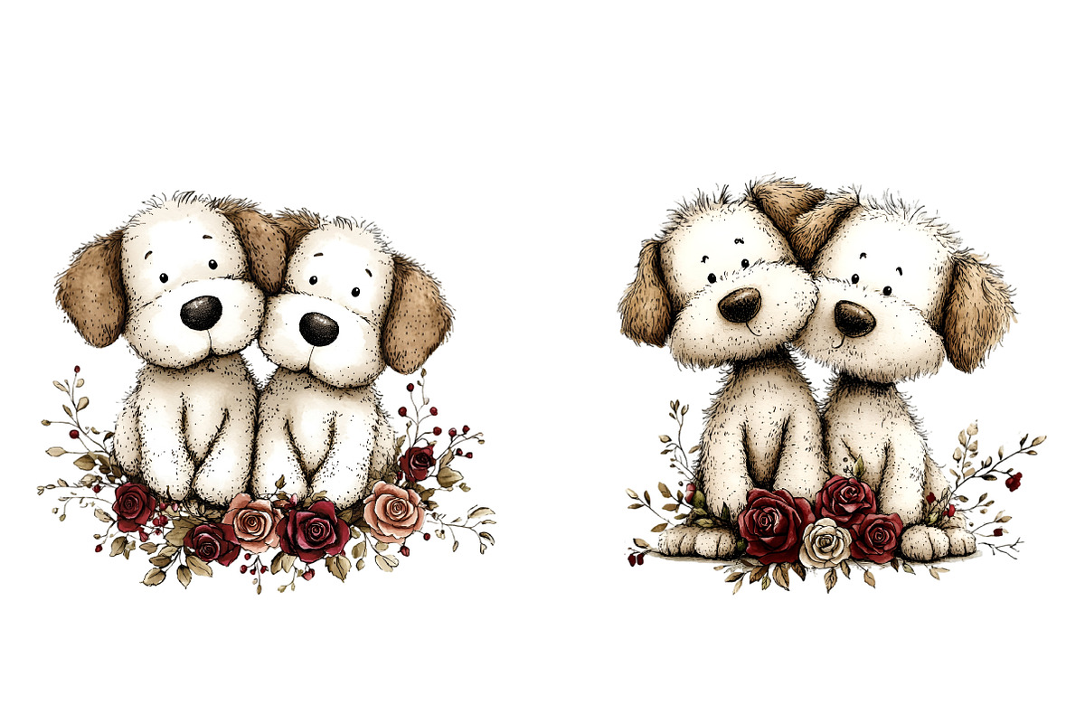 Whimsical Dogs Floral Clipart, an Illustration by SinaCreation (Photo 4 of 11)