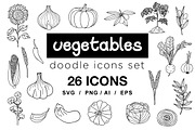 Vegetables doodle icons set, an Outline Icon by Gulnarart (Thumbnail 1 of 7)