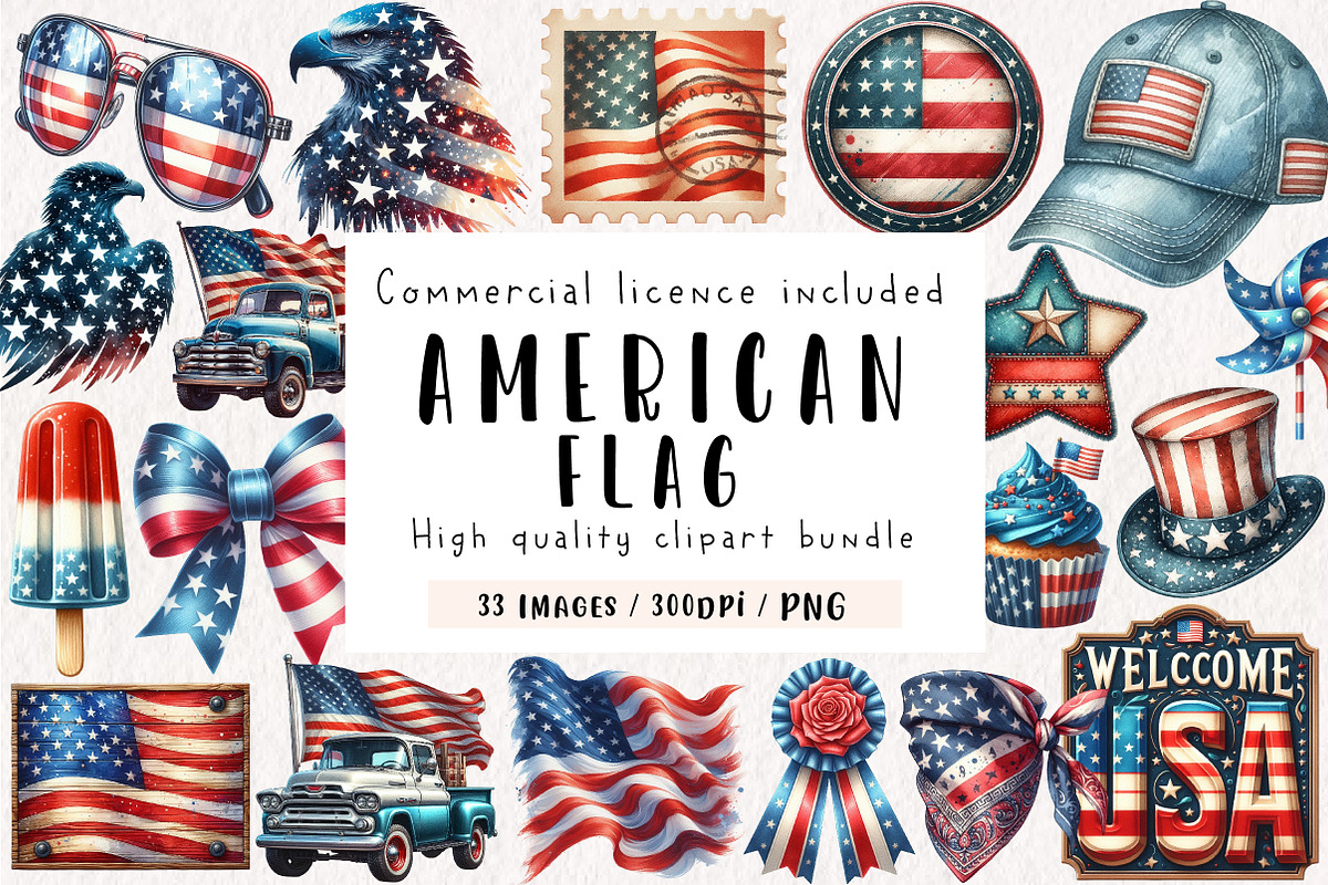 Watercolor American Flag Clipart, an Illustration by CreationArt (Photo 1 of 9)