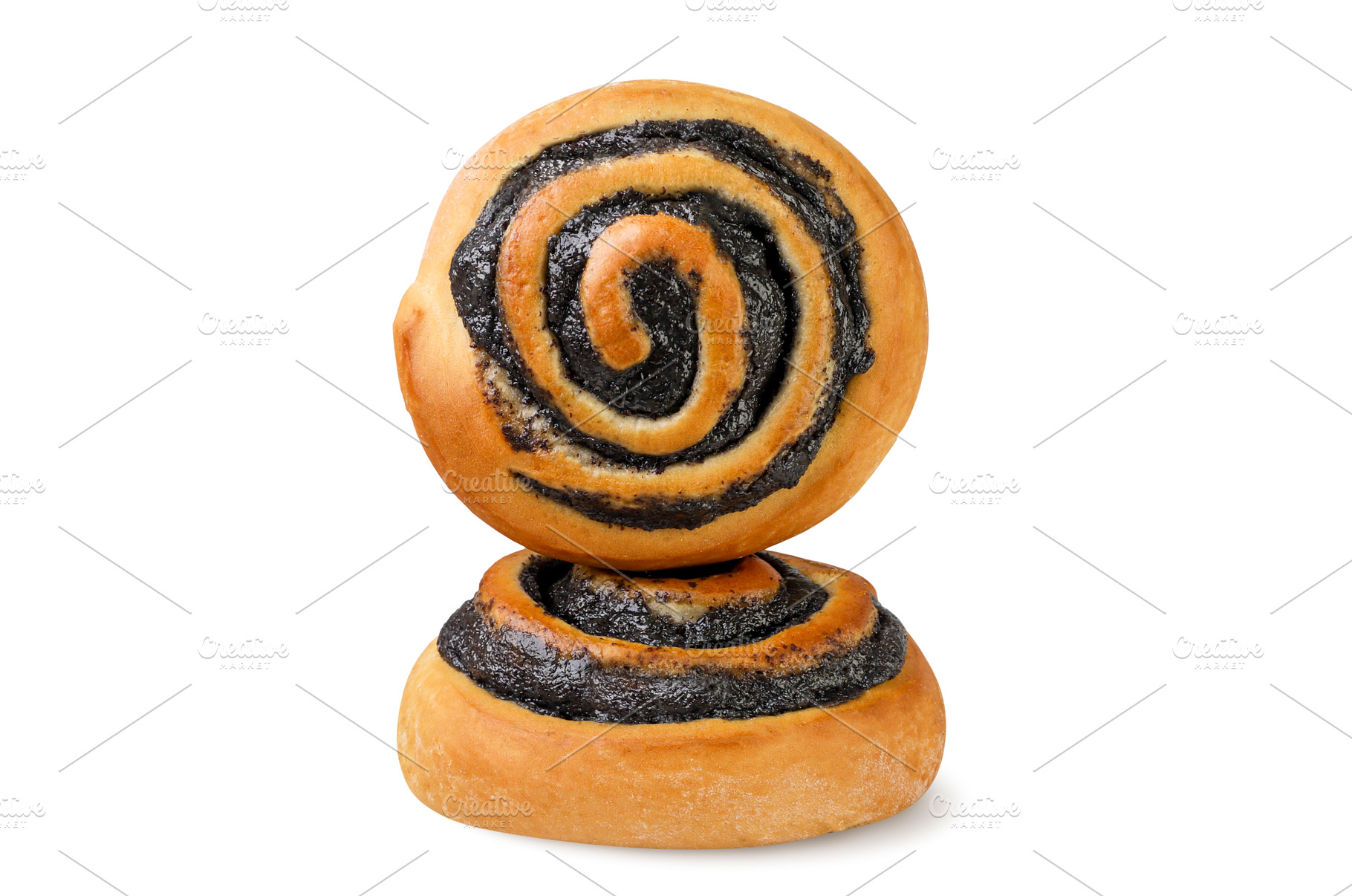 Two poppy seed buns close-up on a, a Food & Drink Photo by innakreativ
