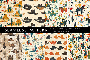 8 Cowboy Seamless Patterns