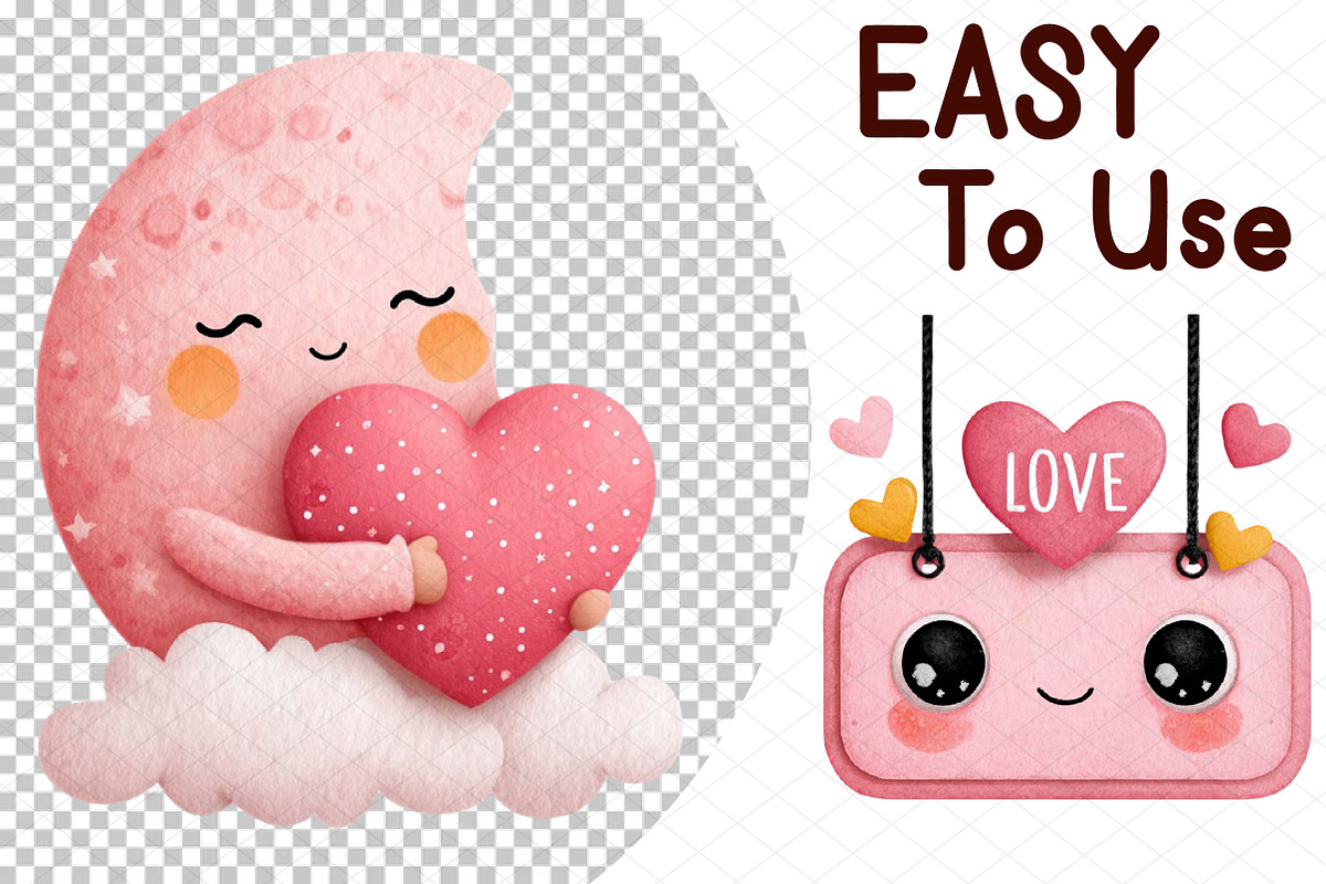 Kawaii Valentines Clipart, an Illustration by cherrydesign (Photo 4 of 4)