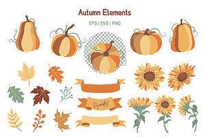 Autumn Pumpkins Sunflowers Clipart