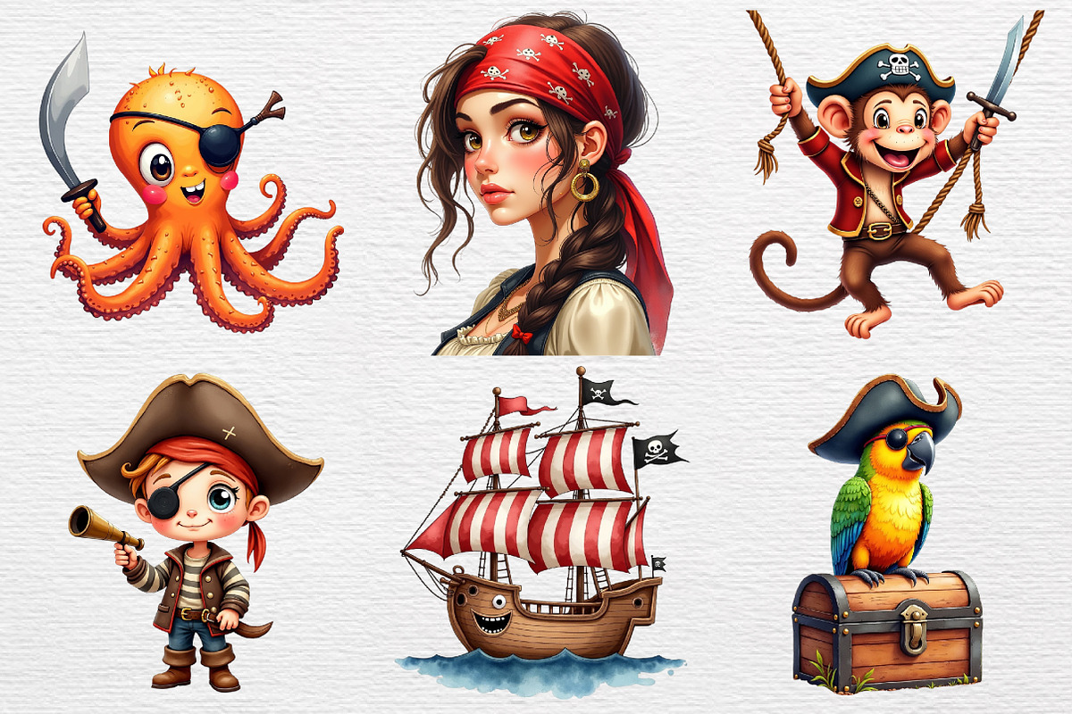 Watercolor Pirate Clipart, an Illustration by CrexoraLab (Photo 4 of 4)