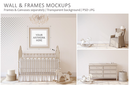 ROMANTIC NURSERY Wall&Frame Mockups, a Poster Template by MyHomeMockups