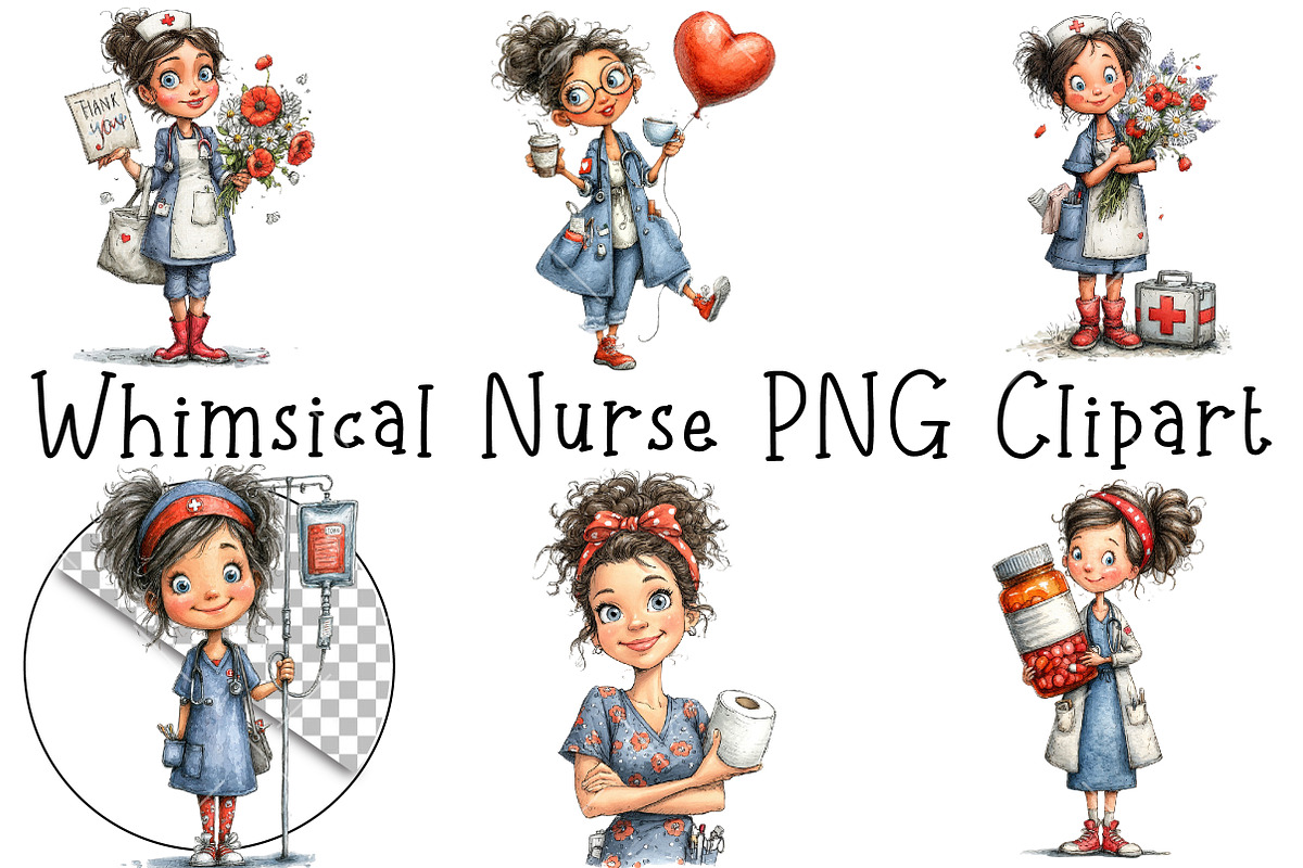 Whimsical Nurse PNG Clipart, an Illustration by OK Design (Photo 2 of 6)