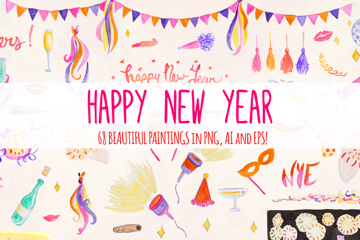 68 New Year's Eve Watercolor Vector, an Illustration by Violet LeBeaux (Photo 1 of 3)