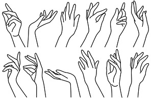 Woman Hands Line. Outline Drawn