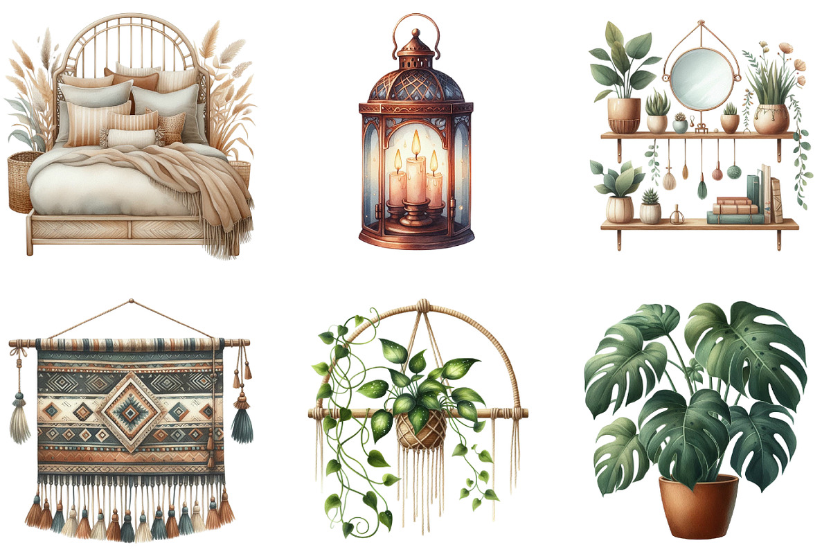 Watercolor Boho Interior Clipart, an Illustration by DreamArtGraphic (Photo 4 of 5)