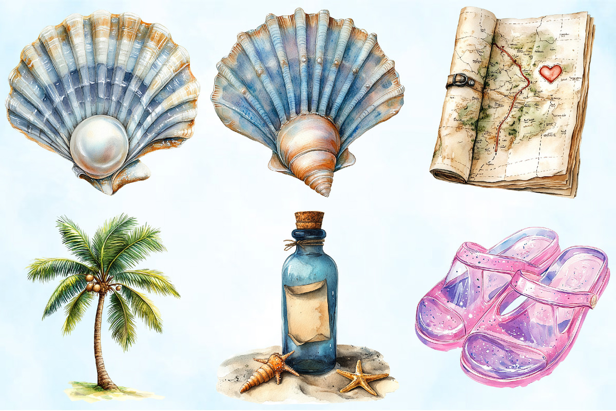 Watercolor Summer Vacation Clipart, an Illustration by Craft Nest (Photo 3 of 9)