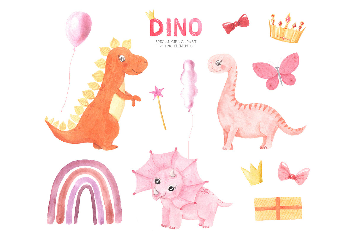 Watercolor Dinosaurs Girl clipart, a Background Graphic by LarysaZabrotskaya (Photo 3 of 9)