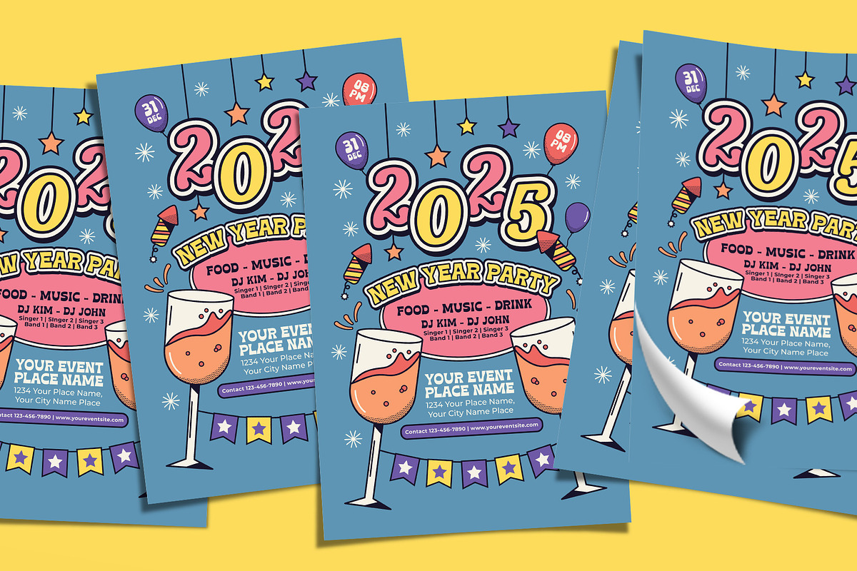 Retro New Year Party 2025 Flyer, a Flyer Template by Tiptop Graphic (Photo 4 of 5)