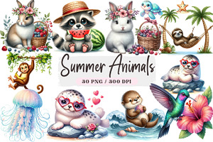 Summer Animals Sublimation Clipart, an Animal Illustration by DreamArtGraphic