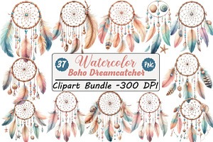Watercolor Boho Dreamcatcher Clipar, an Illustration by DreamCafeArt
