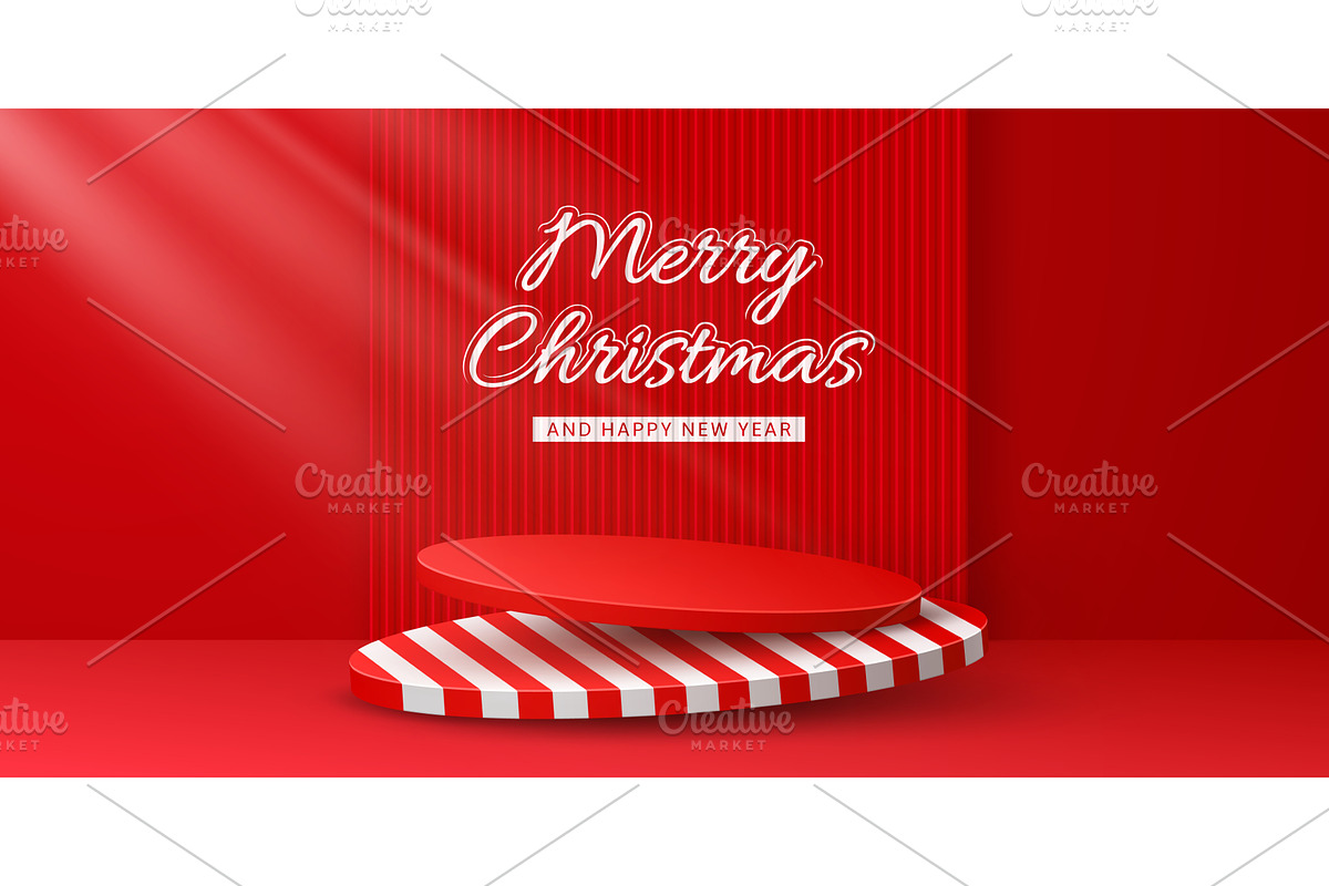 Christmas podium stage. 3d vector, a Seasonal Illustration by Buch&Bee