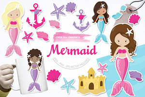 Mermaid, an Illustration by PrettyBundles