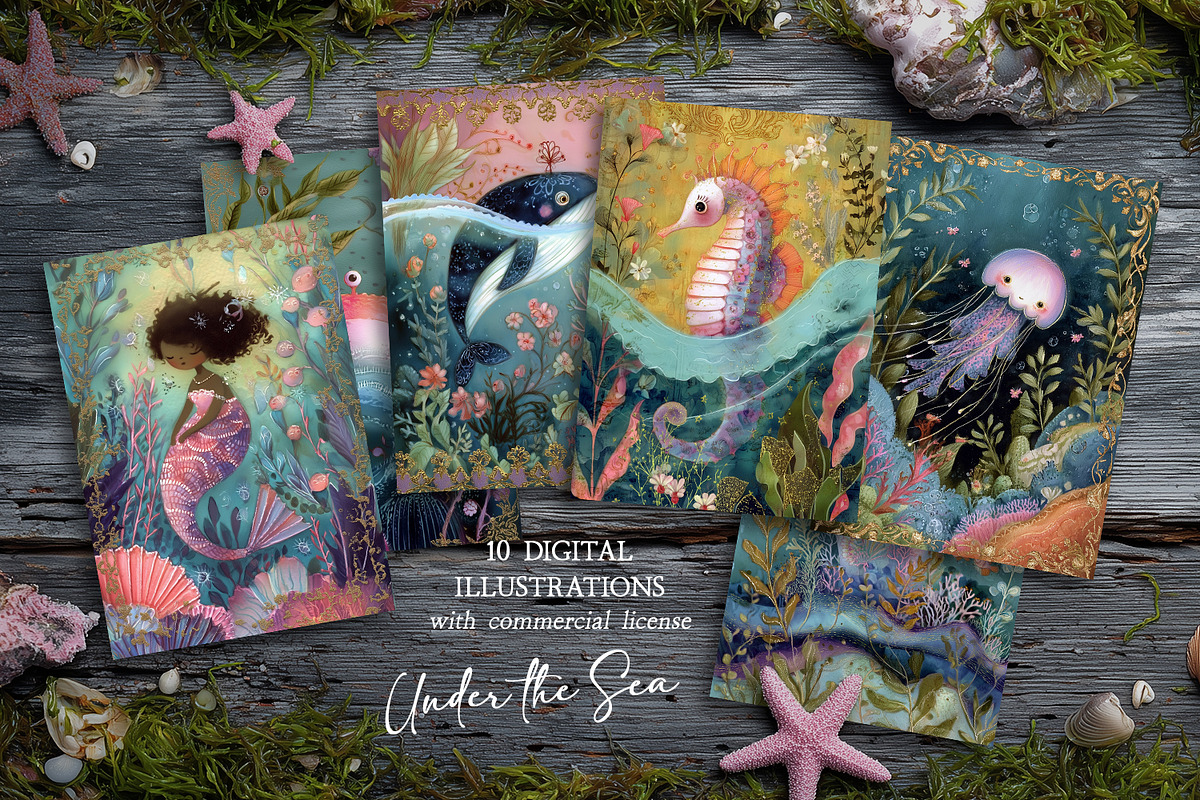 Under The Sea Digital Postcard Set, a Decorative Illustration by The Dutch Lady Designs (Photo 1 of 7)