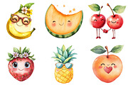 Cute Fruit Clipart,Kawaii Fruits png, an Illustration by Watercolor design (Thumbnail 3 of 5)